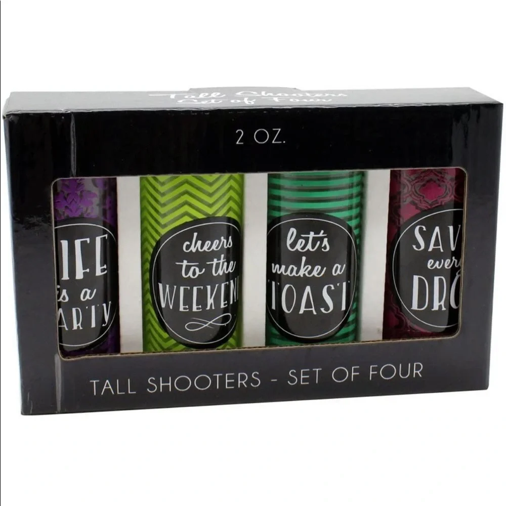 New in Box Novelty Tall Shooter Shot Glasses 2 oz Set of 4- Girl’s Night Out